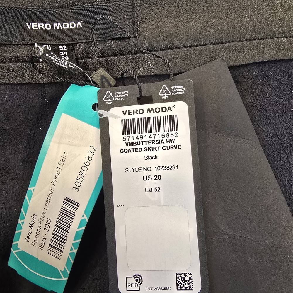 Vero Moda Black Leather Pencil Skirt Size 20w Nwt - Picture 7 of 9